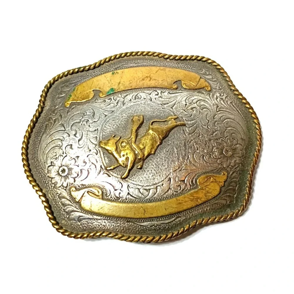 Vintage Montana Silversmiths Bucking Bull Belt Buckle Sterling Silver Plate USA